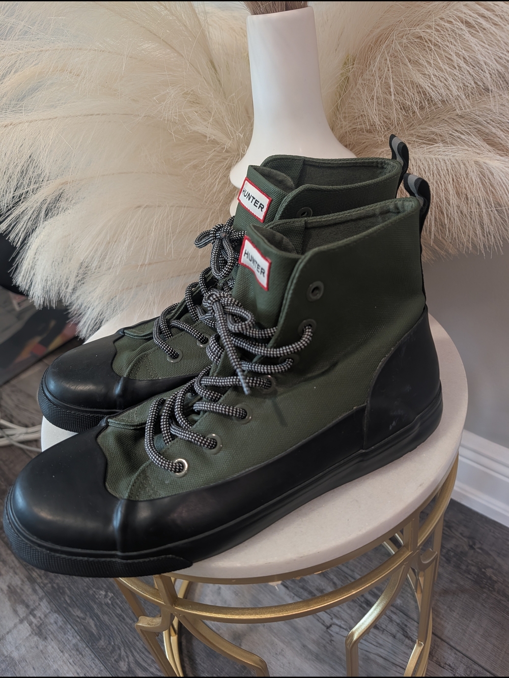 Hunter X Target Unisex Olive Green and Black High-Top Boots
